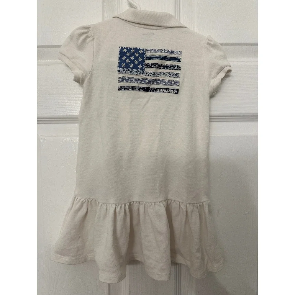 Ralph Lauren Baby Girls Cream White Pique Polo Dress American Flag Back 24M